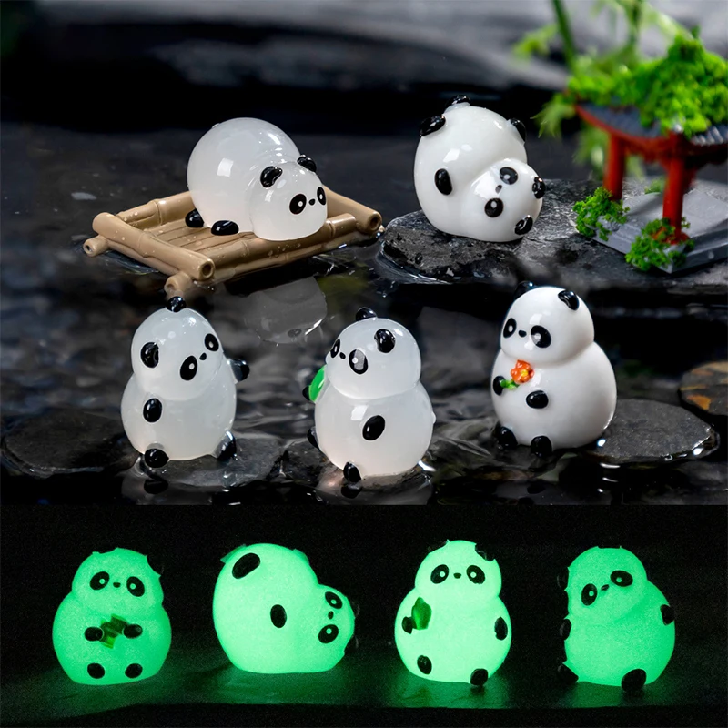 Cute Cartoon Luminous Bamboo Panda Toy Model Desktop Mini Ornaments DIY Home Decorations Drop-resistant Car Ornaments Gifts