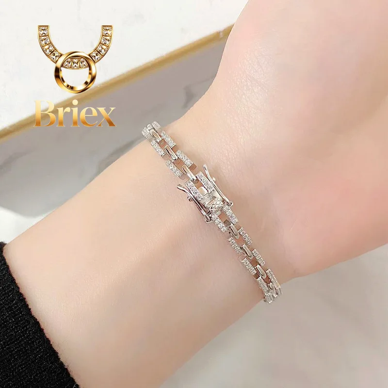Briex Jewelry Luxury Solid Platinum PT950 Women's Moissanite Diamond Bracelet Women's Ins Niche Simple Cuban Chain Bracelet