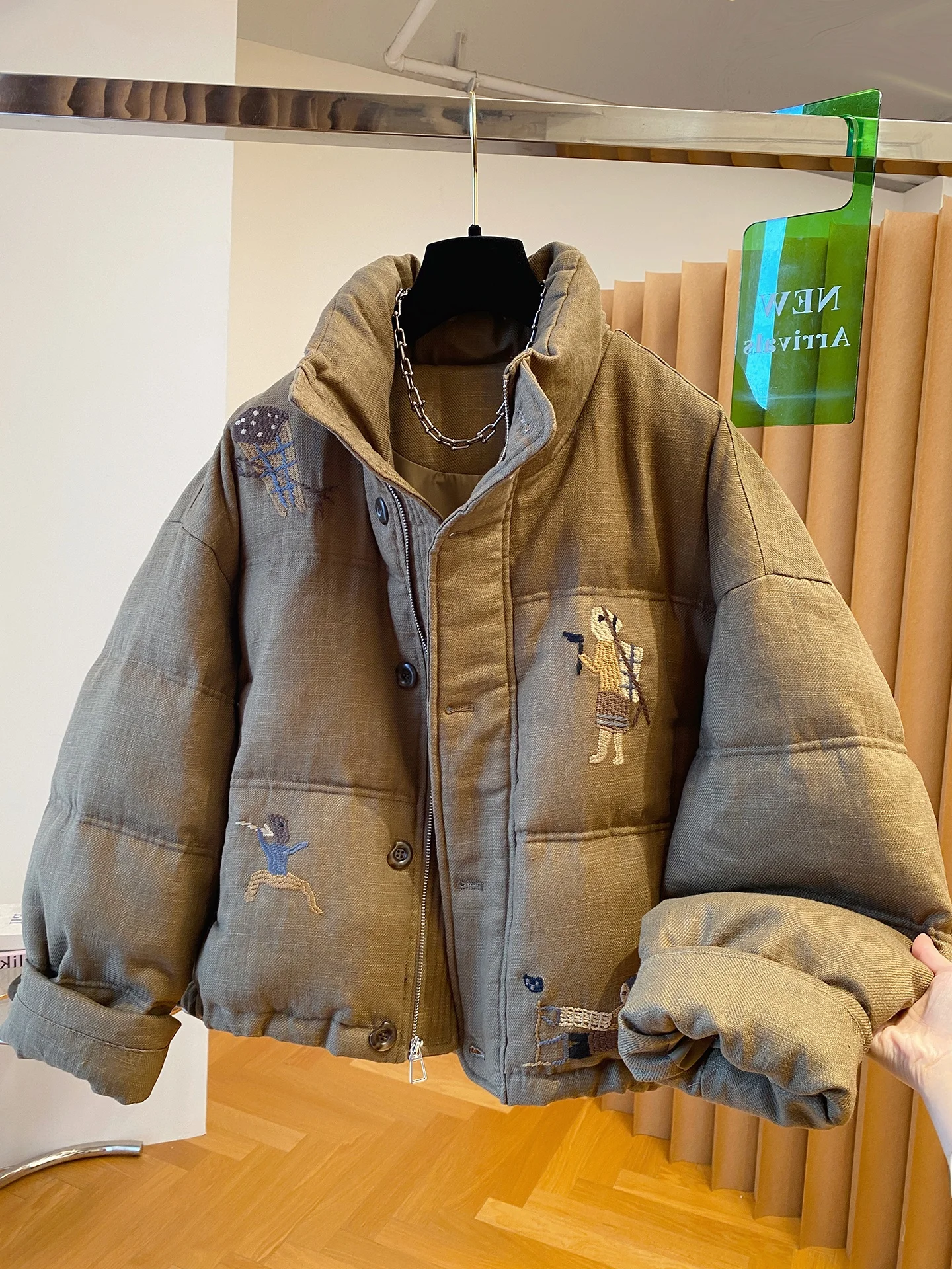 

Ele Zipper Embroidered Stand Collar ort Cotton Jaet Women's Faionable Heavyweight Versatile Warm Cotton Coat