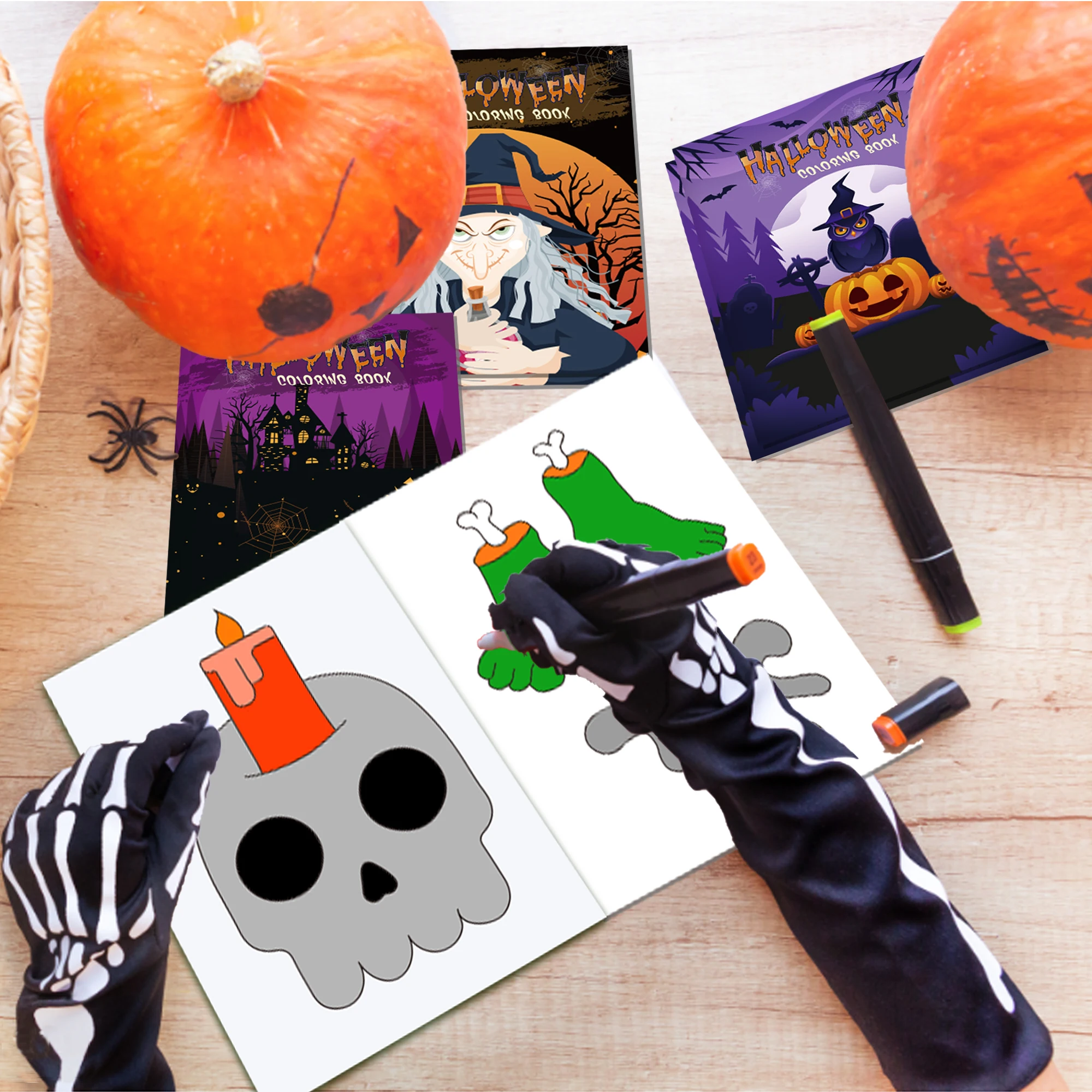 16pcs Cartoon Pumpkin Castle Happy Halloween Party Graffiti Painting Book Kids Coloring Picture Books Gifts Toy Drawing Notebook