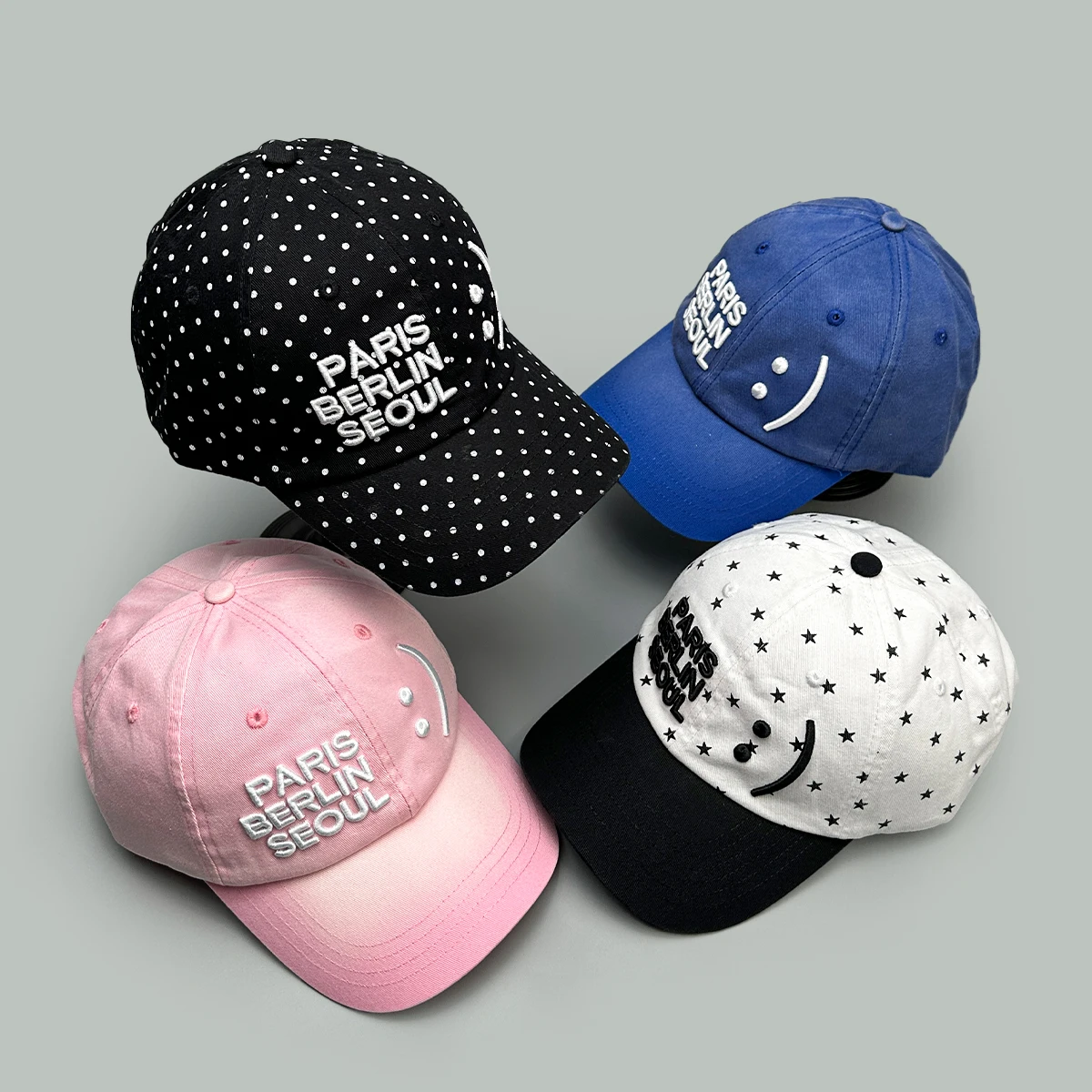 Korean Polka Dot Embroidered Letters Smiling Face Baseball Hats New Men Women Sunshade Niche Versatile ins Fashion Peaked Caps