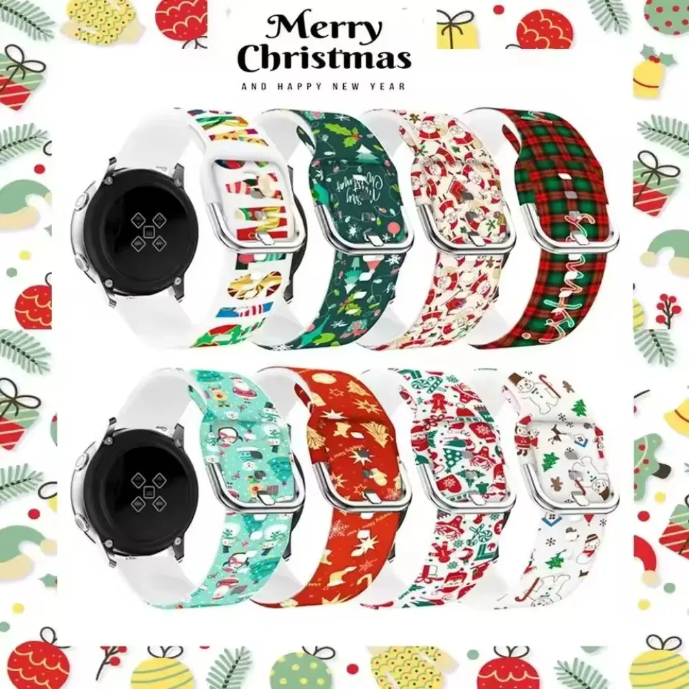 20mm 22mm Christmas Style Soft Silicone Strap for Huawei Watch 5 4 GT7-6-5-4 Pro 46mm Replace Wristband for Amazfit GTR4/Bip Max