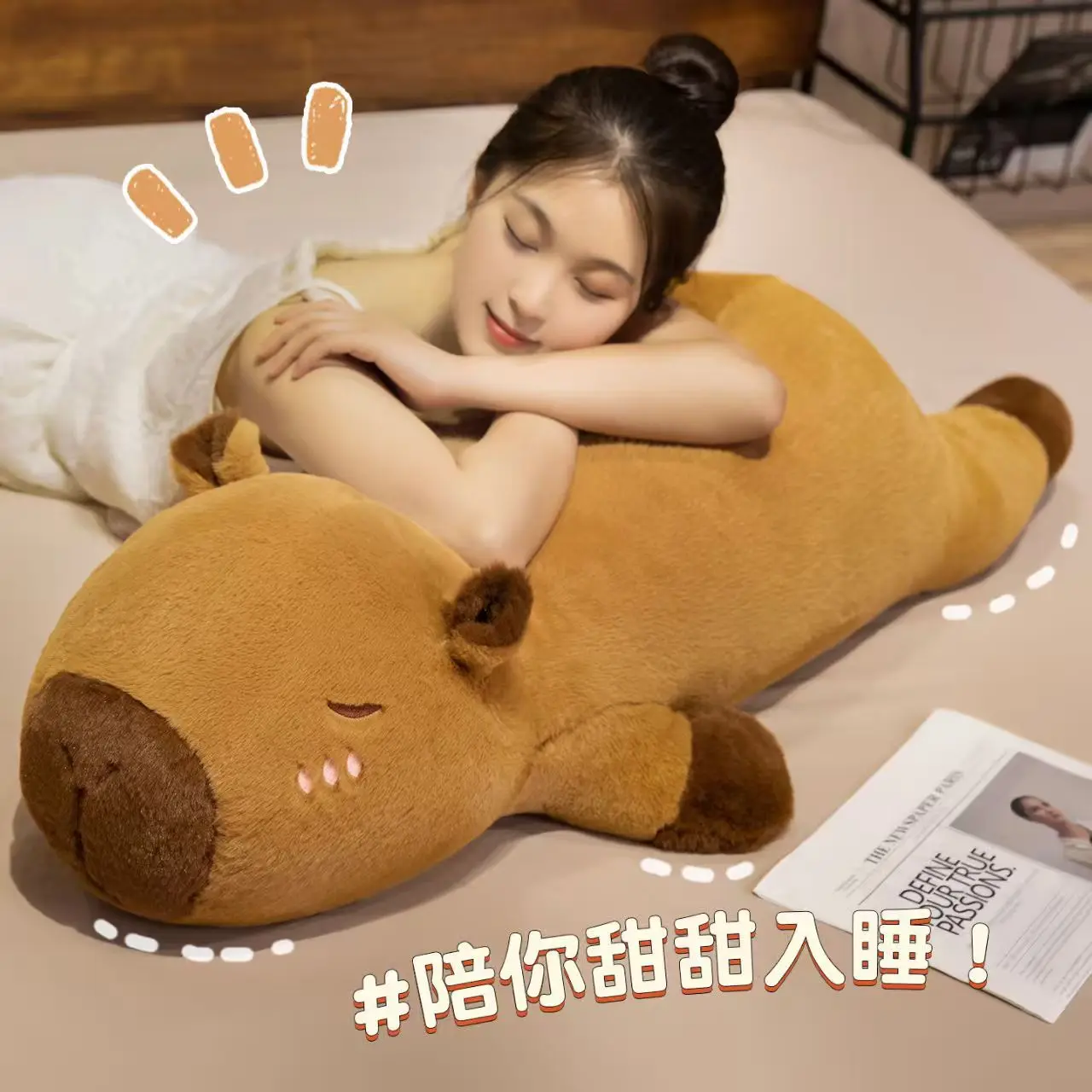 لعبة وسادة كابيبارا اللطيفة للفتيات النائمة الطويلة المحشوة من القطيفة على شكل حيوانات مجموعة تلفزيون الأصدقاء #4