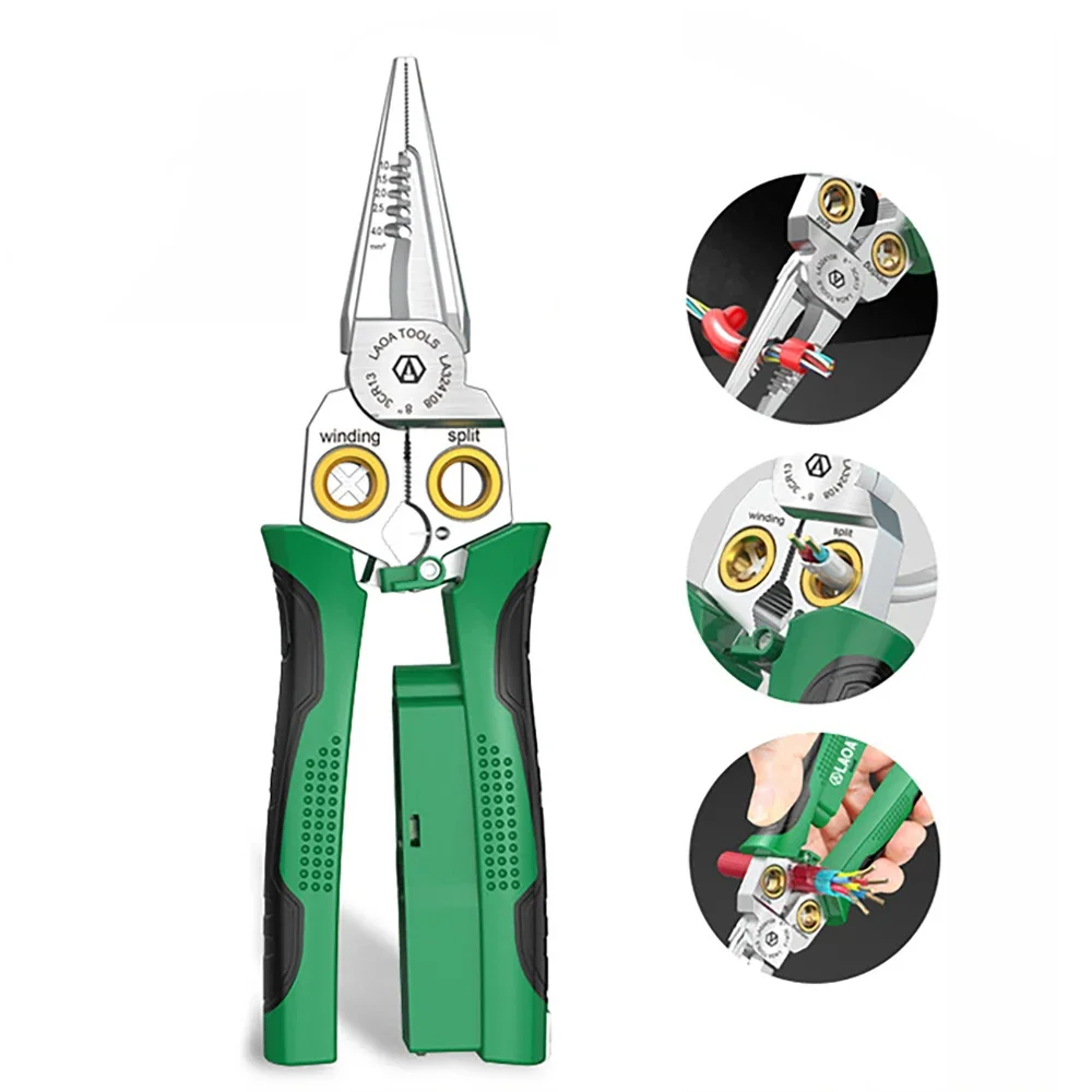 8 IN 1 Pinza per elettricista Spelafili Taglio Crimpatura Divisione Avvolgimento Bloccaggio Tirare Misurazione elettrica Utensile manuale