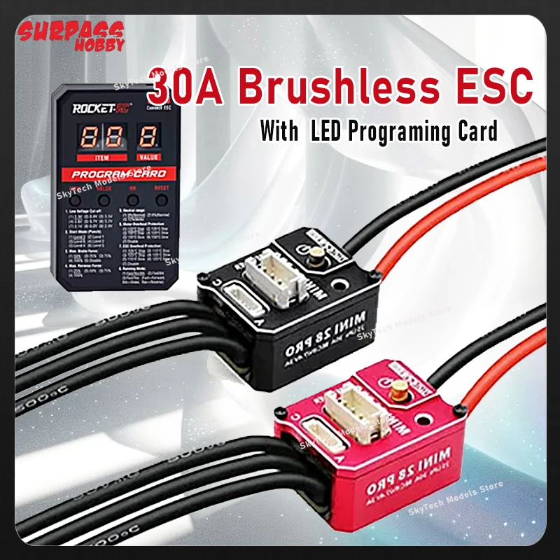 

ROCKET-RC 30A Brushless ESC with LED Programing Card Combo MINI 28 Pro 2S LiPo BEC 3A 6V/7.4V for 1/28 1/27 RC Car Upgrades