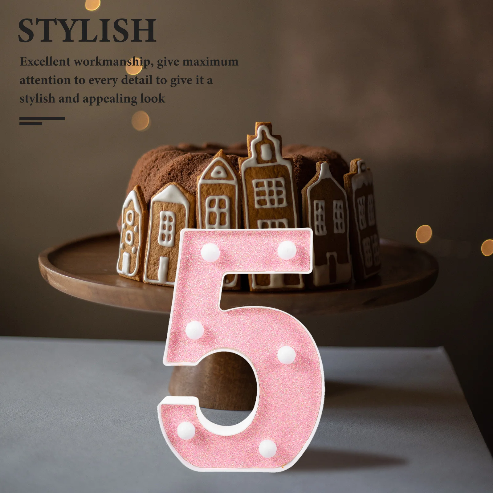 

Pink Digital LED Number 5 Light 16cm Romantic Decorative Sign for Bedroom Party Atmosphere Lamp Plastic Numbers