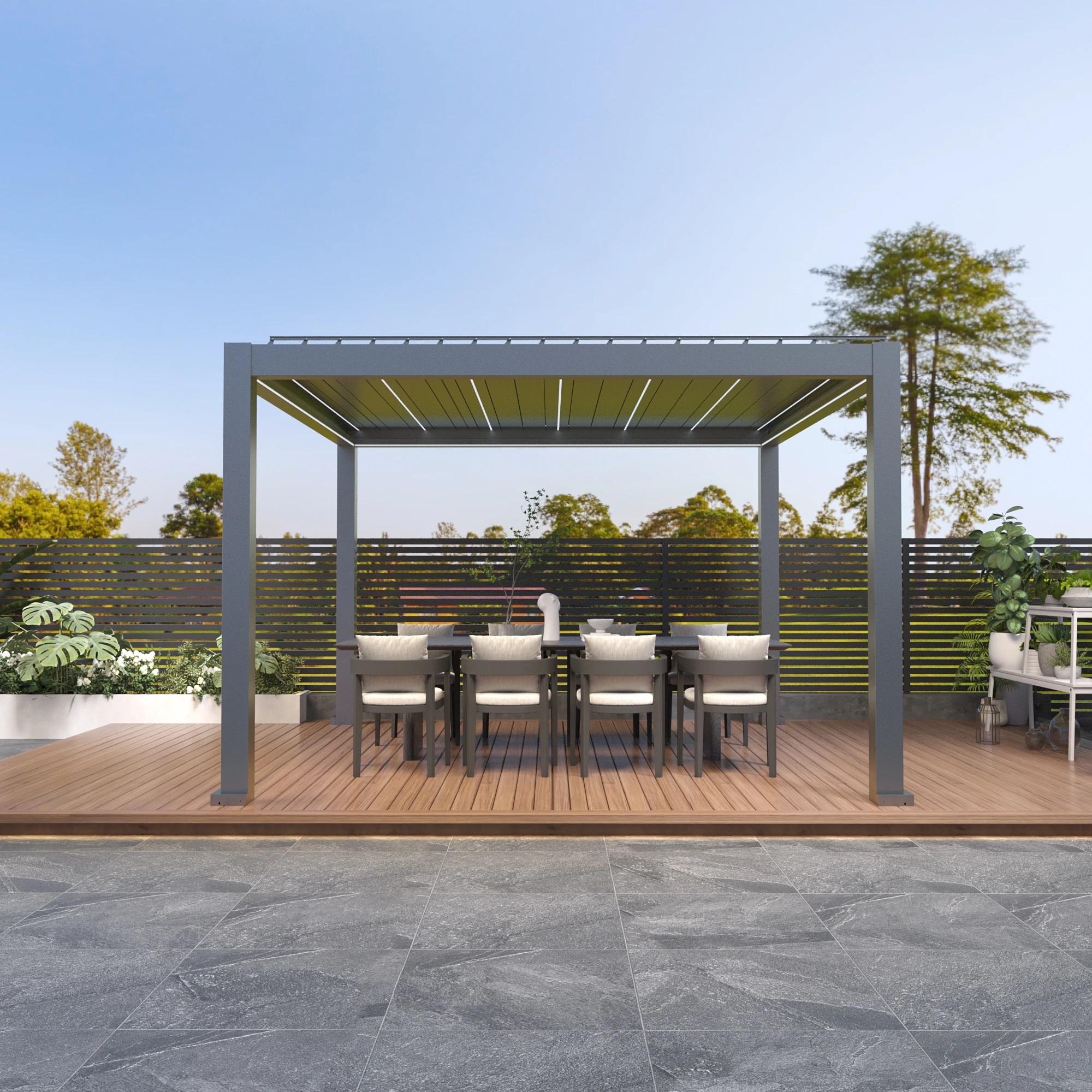 Bioclimatic Electric Louvered Aluminum Outdoor Pergola With Powder Coated Finish Customized Size & Eco-Friendly Design