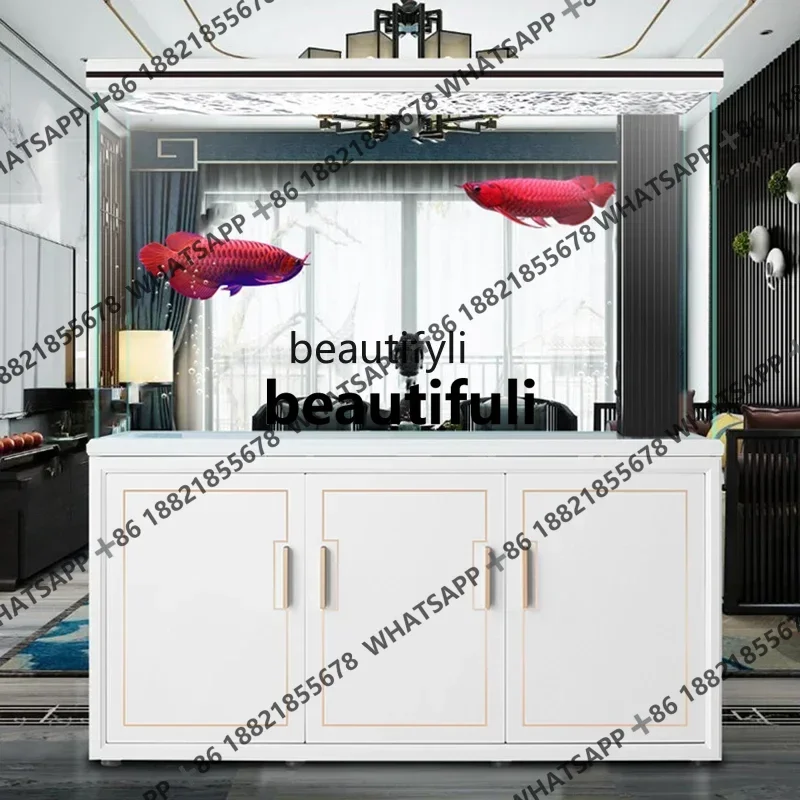 xxxzHigh-end ultra-white glass solid wood fish tank light luxury living room large bottom filter aquarium dragon fish tank