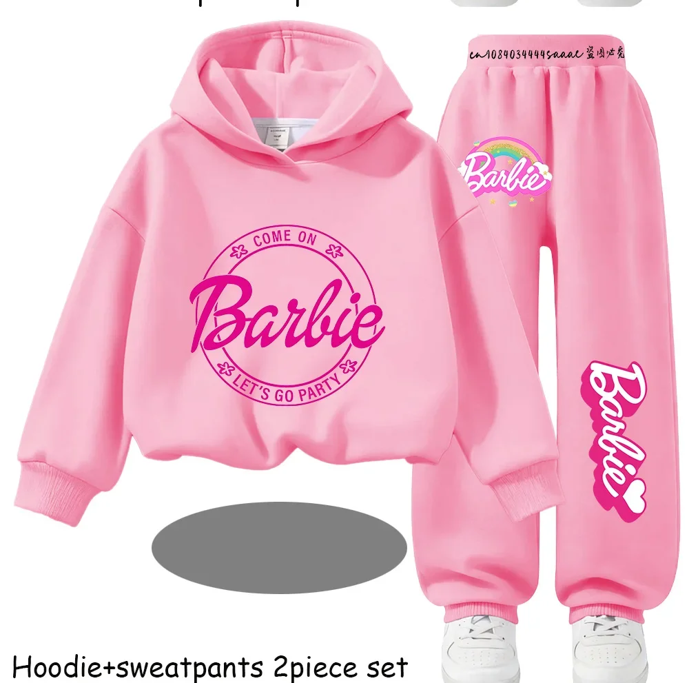 Spring Autumn Kids Hoodie Pants 2pcs Set for Boys Girls Trendy Camo Barbie Print Casual Comfortable Outfit for Daily Wear
