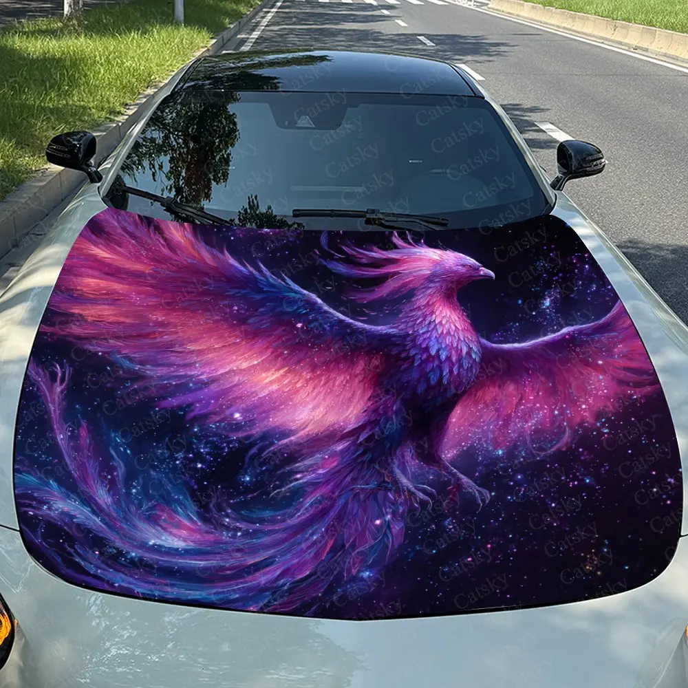 Star Flame Phoenix Car Sticker Paper, PVC Waterproof Engine Hood Sticker, Self-adhesive Scratch Resistant Sticker, Suitable For