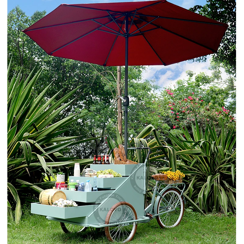 2023 Most Popular Adult Electric Three Wheel Tricycle Food Cart Fruit Truck Vending Bike Rickshaw Vending Bike With Umbrella