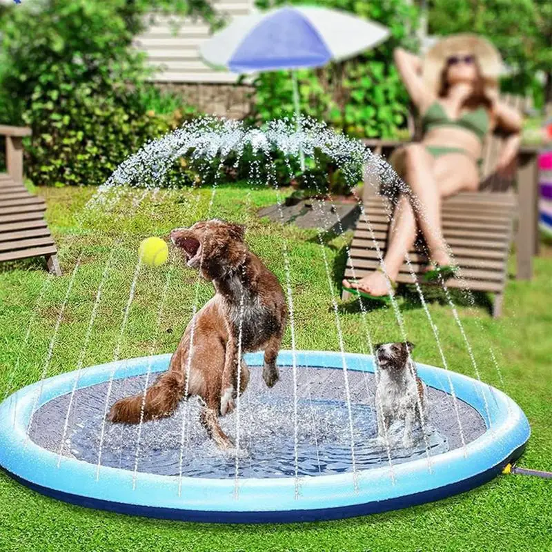 100/150cm Summer Pet Swimming Pool Inflatable Water Sprinkler Pad Play Cooling Mat Outdoor Interactive Fountain Toy for Dogs