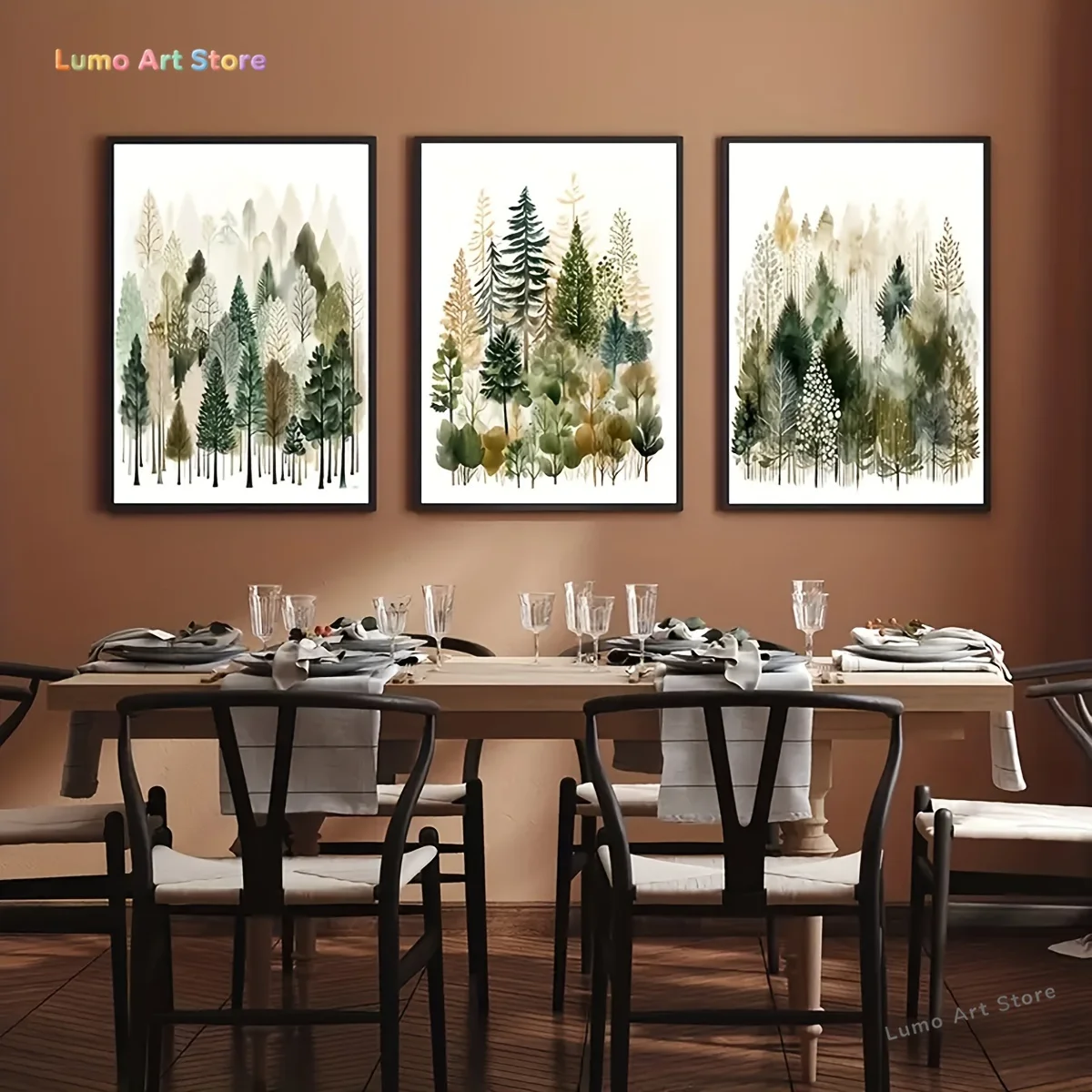 Murals, 3pcs Set, Frameless Canvas Posters, Abstract Nordic Pine Forest Village Paintings, Canvas Wall Art, Artistic Wall Pic