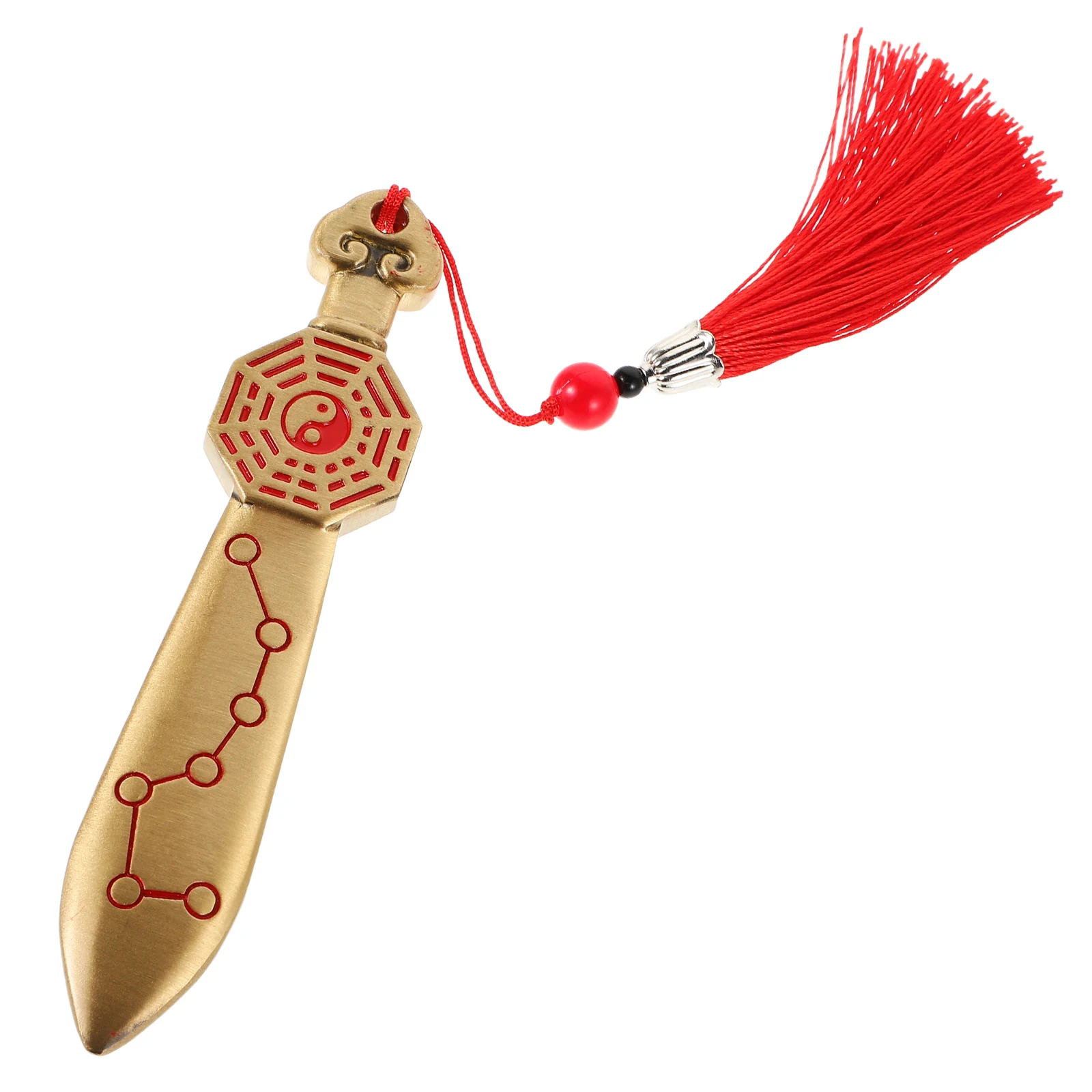 

1pcs Chinese Brass Charm Tassel Retro Ornament Home Decor Desktop Decoration Lucky Amulet Cultural Gift Sword Shape Pendant