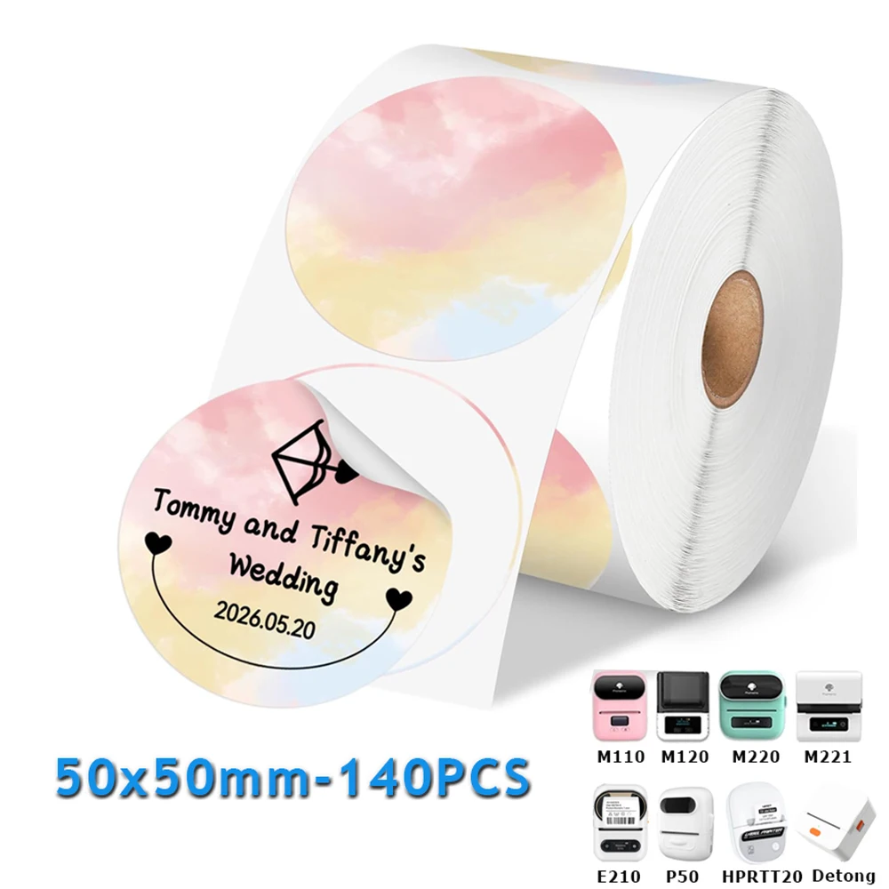 M110 Label 1.96“ Circle Pink Gradient Thermal Adhesive Roll,suit for phomemo M110/M200/M120/M220 E210 P50 DETONG P1 HPRT t20