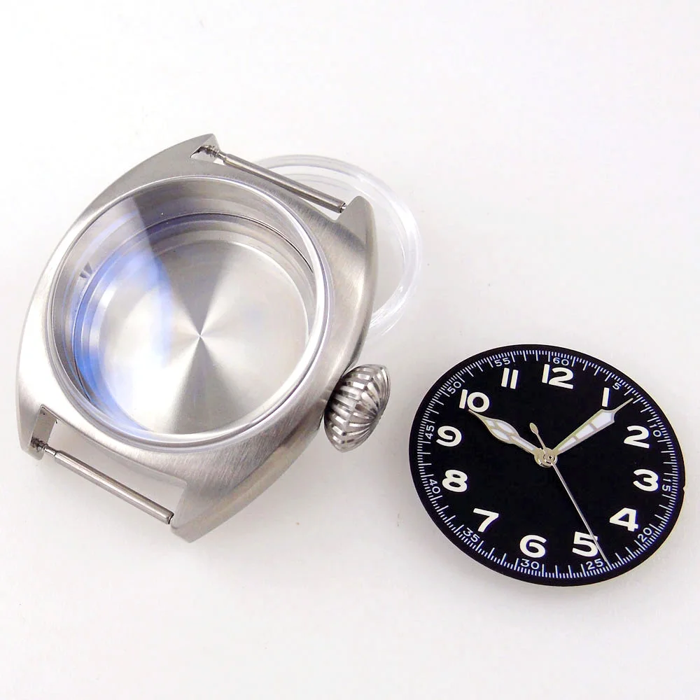 36mm Small Watch Case for NH34 NH35 NH36 ETA2824 PT5000 AR Domed Sapphire Glass Big Crown 29mm Dial Hand Set for Pilot Watch