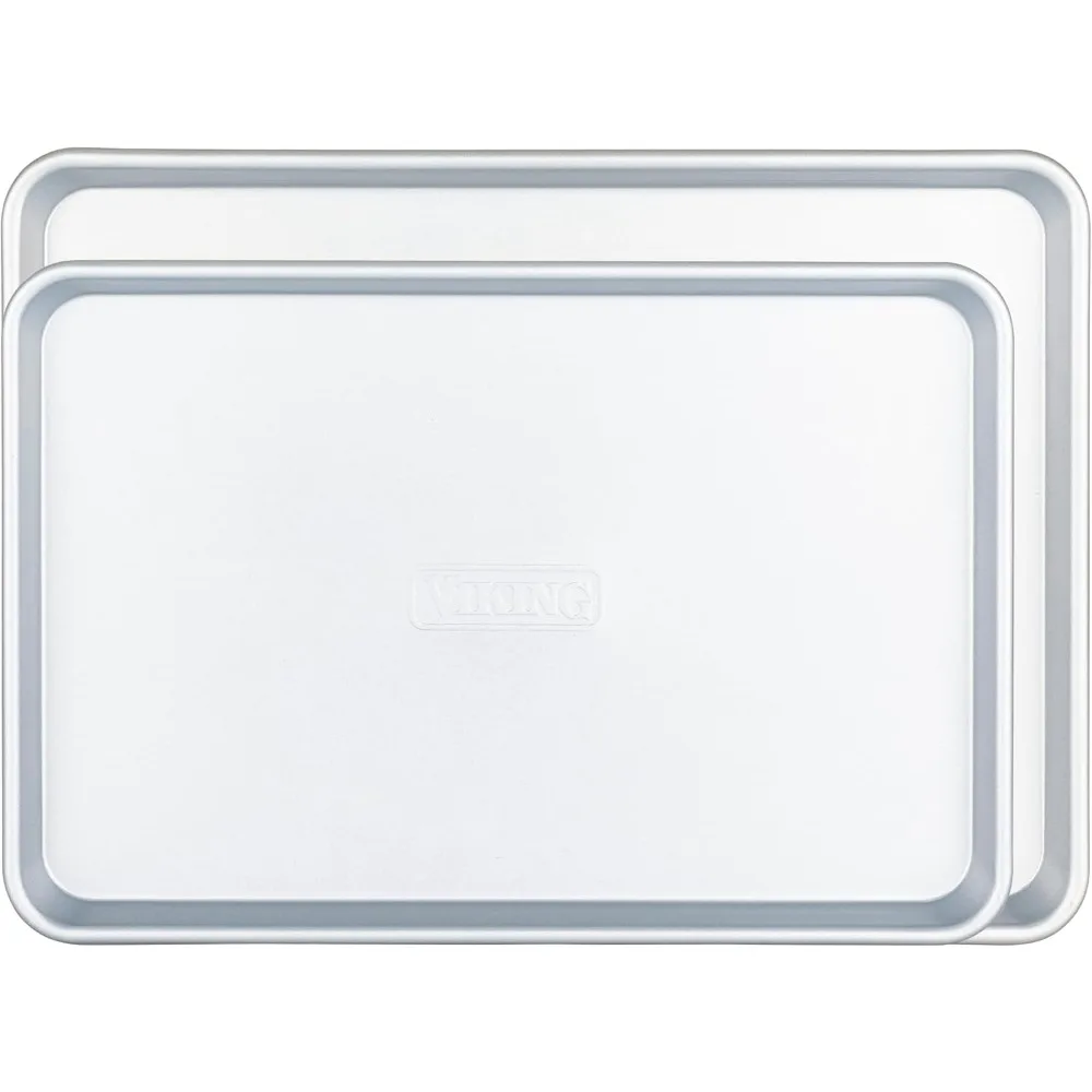 

Viking 2-Piece Nonstick Baking Sheet Pan Set, Aluminized Steel Cookie Trays, Oven Safe, 15 and 18 Inch, Silver