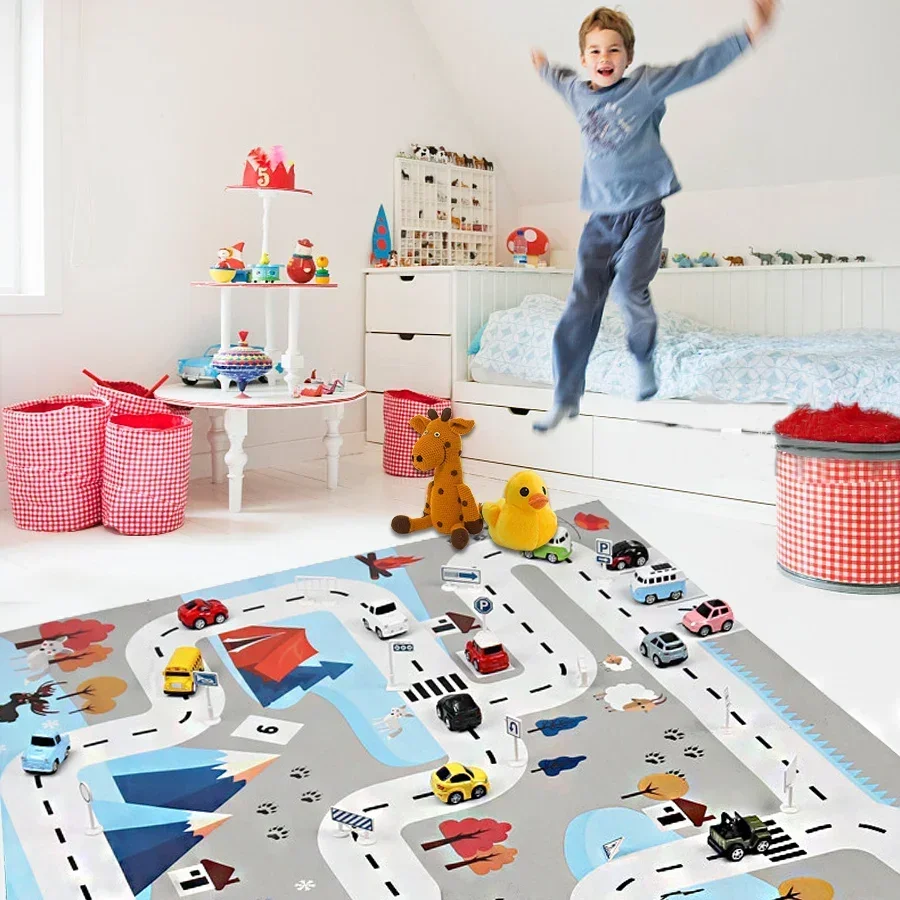 130*100cm Baby Play Mat Large Thin Traffic Signs Toy Car Waterproof Map Kids Climbing Play Mat Rug Educational Toys for Children