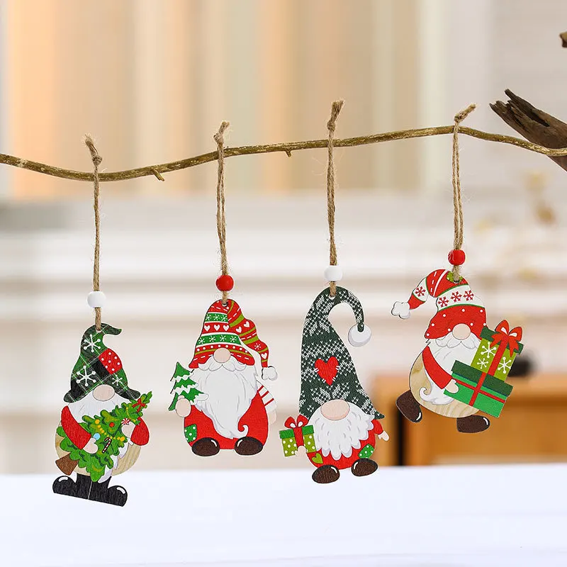 12PCS Christmas Wooden Pendant Snowman Xmas Tree Hanging Decora Chrisma Kids Gift Navidad New Year Party Ornament