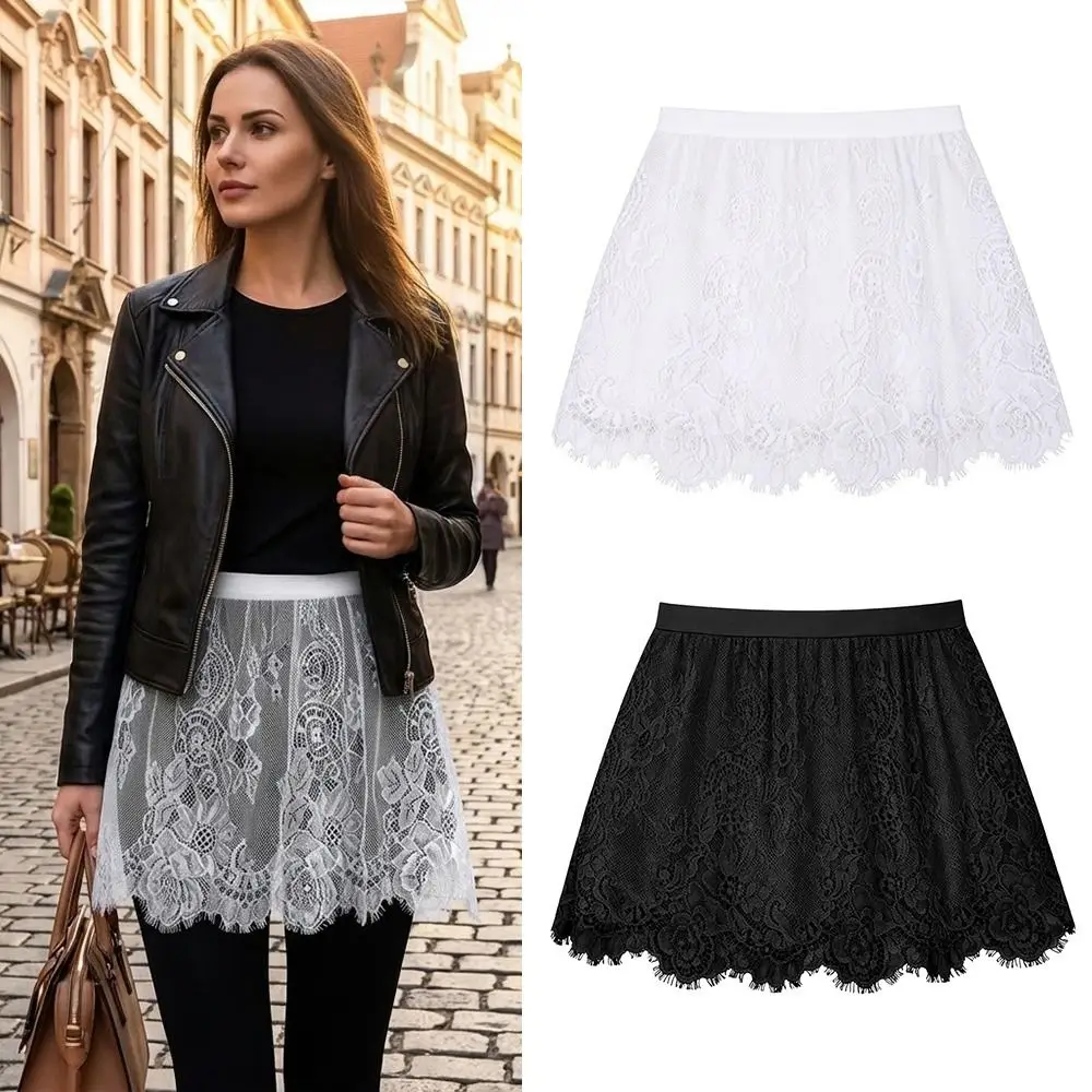 

Новая прозрачная кружевная сетчатая юбка-мини черно-белая, короткая микро-юбка, женская нижняя юбка, удлинитель для рубашки