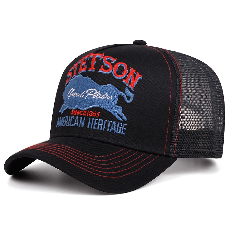 2025 personalisierte neue LKW-Mütze STETSON Red Bear atmungsaktive Mesh-Mütze Street Hip Hop Hut tägliche Freizeitkleidung Sonnenschutz Baseball-Mütze