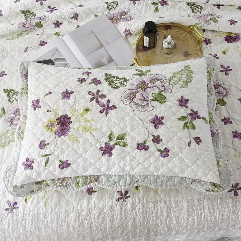 Cotton Quilt Set Appliqued 3PCS Bedspread on Bed with Pillowcase King Size Patchwork Blanket on Bed Coverlet Comforter