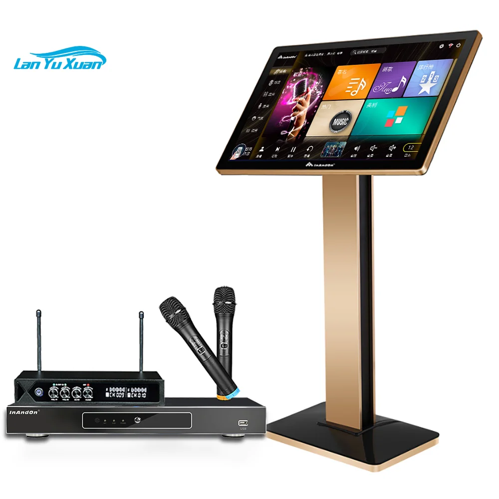 Popular Professional Karaoke System with Screen 21.5 Inch KTV Karaoke Player 6T Wireless Microphone InAndOn Karaoke Machine