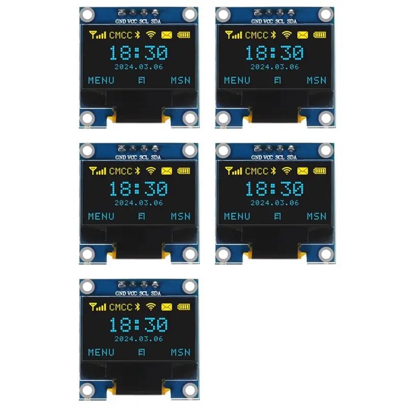 

24-Hour Delivery 5Pcs 0.96 Inch OLED Display Screen Module I2C IIC 128X64 SSD-1306 LCD Screen 3.3V-5V Blue Yellow For ESP32 ESP8