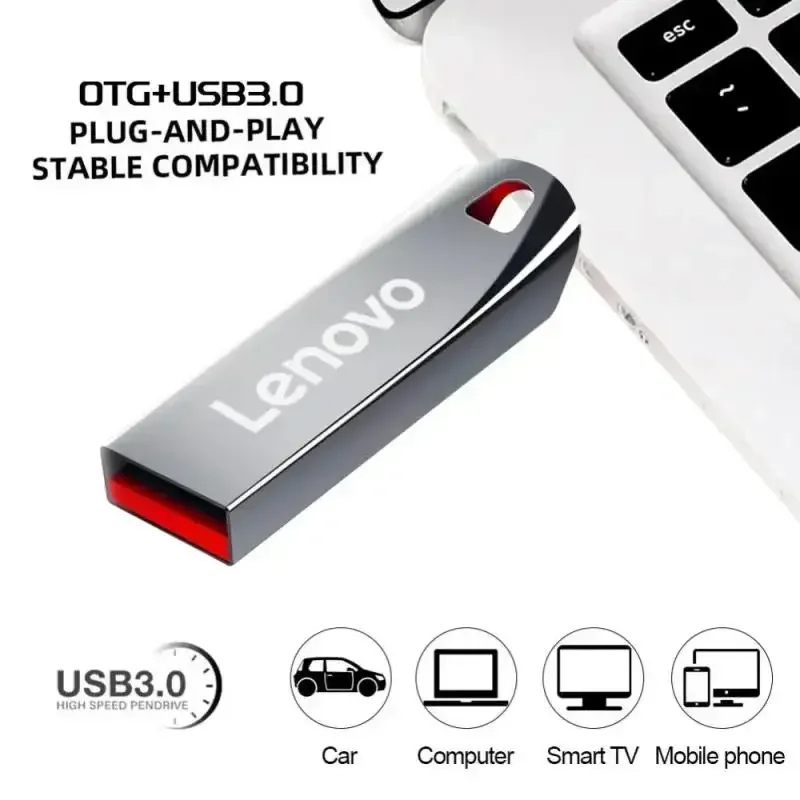 Lenovo USB Flash Drives Pen Drive 2TB 1TB Memory Waterproof U Disk High-Speed USB 3.0 Data Transmission Metal USB Flash Drive