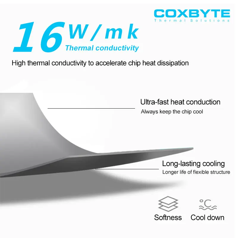 16W/MK Coxbyte Heat Dissipation Silicone Pad  For CPU/GPU Card Motherborad RAM SSD Water Cooling Multi-Size Thermal Pad