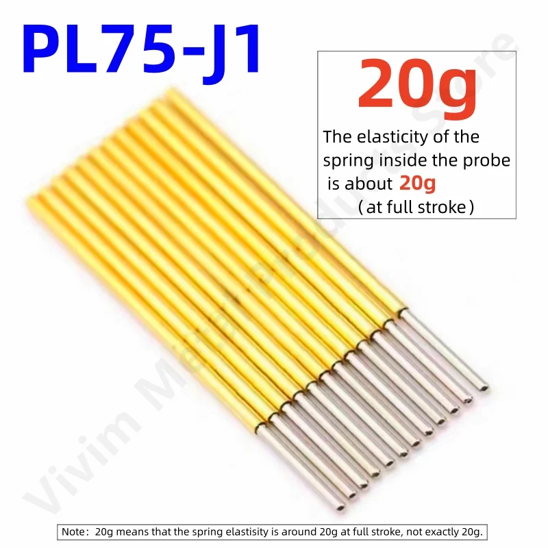 

20/100PCS PL75-J1 20g Spring Test Probe Test Pin Pogo Pin PL75-J Electric PCB Test Tool 0.74/1.02/33.35mm Needle Round Tip Head