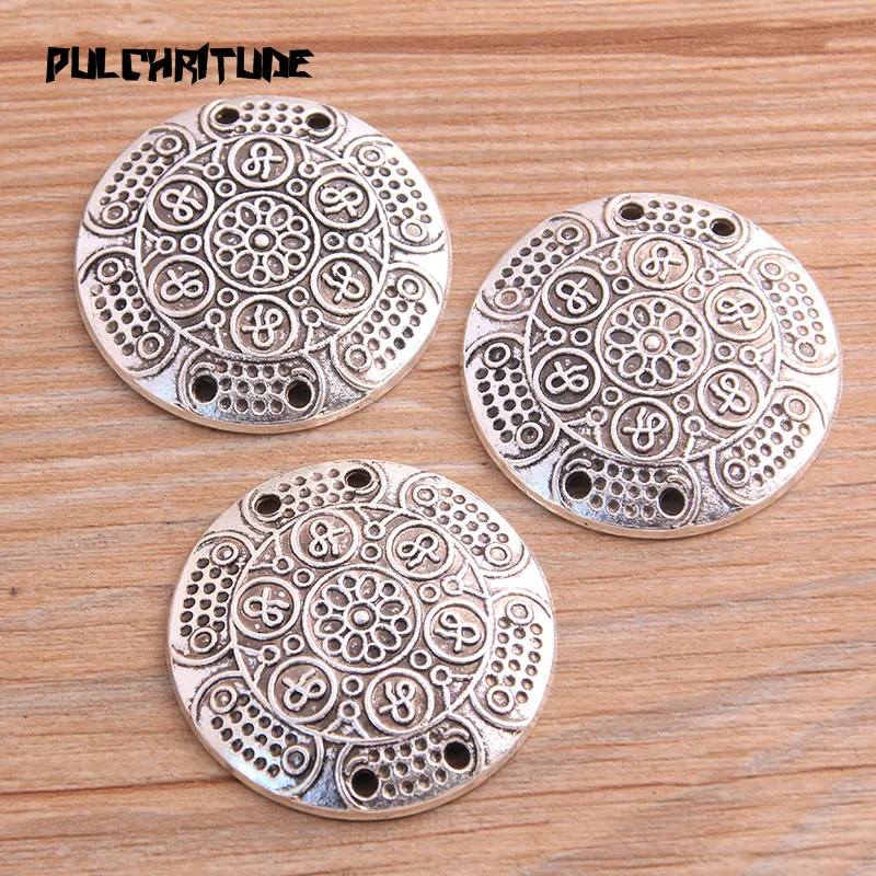 2pcs 37mm Two Color Flower Round Charms Connector Jewelry Making DIY Handmade Craft DIY