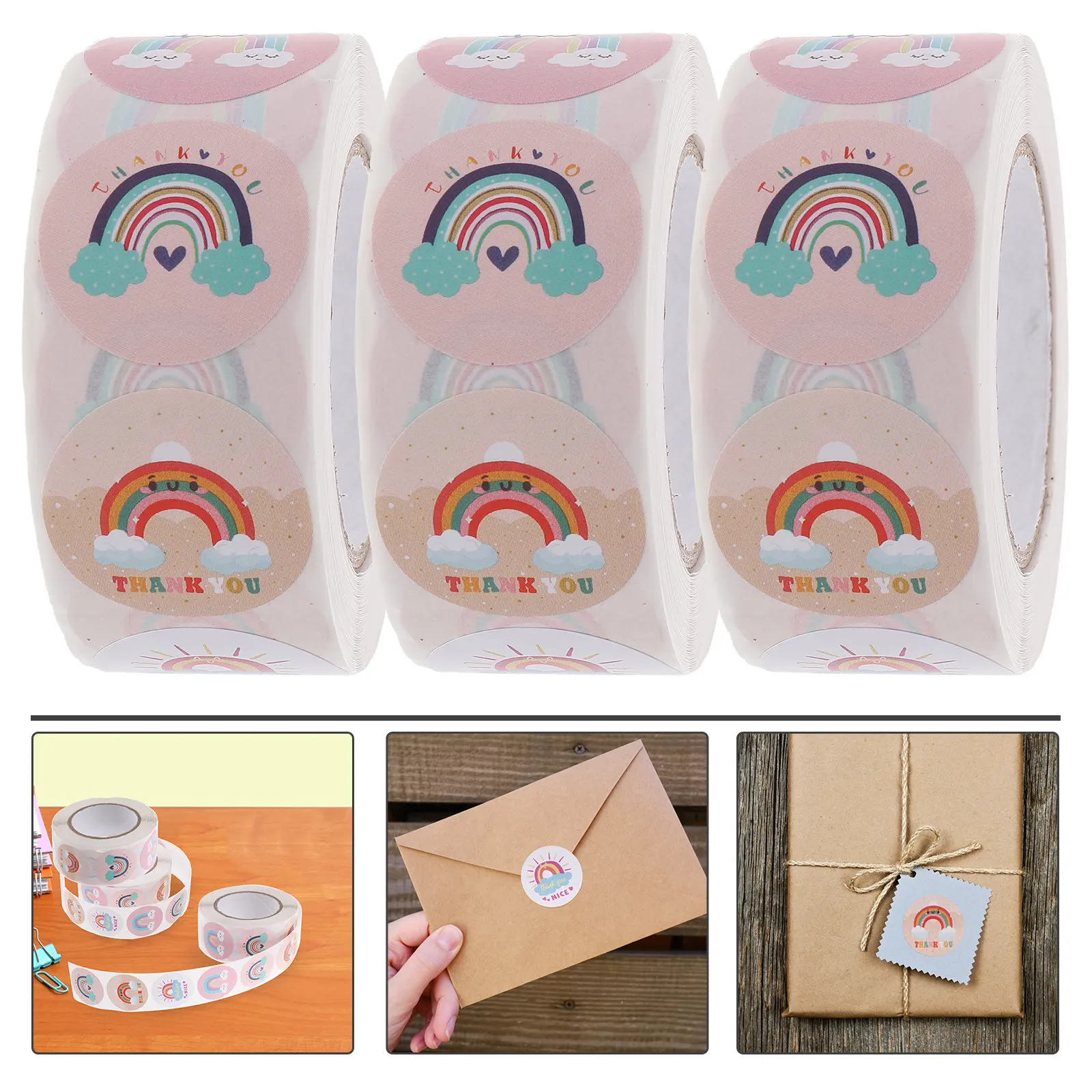 

3 Rolls Round Thank You Sealing Stickers for Birthday Party Decor Envelope Packaging Baking DIY Gift Labels Adhesive Decorative