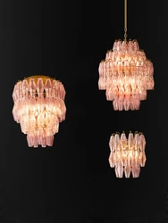 American Glass Art Pink Clear 2024 New Trend LED Chandelier Lighting Lustre Suspension Luminaire Lampen For Foyer Dinning Room