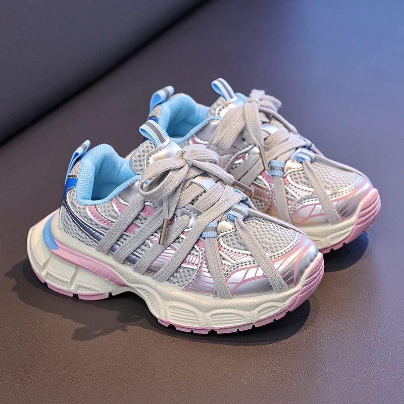 

2025 Autumn Pink Sneakers Girl Sports Shoes Outdoor Non-Slip Children Platform Sneakers Fashion Lace-Up Designer Shoes For Boys