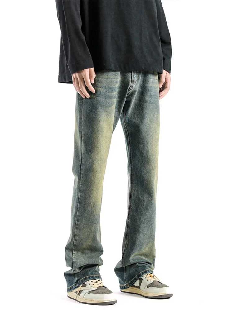 

Retro Waed Blue Jeans Men's Autumn 2024 New Trend Loose Casual Pants Straight Leg Micro Flared Pants Cotton Polyester Blend