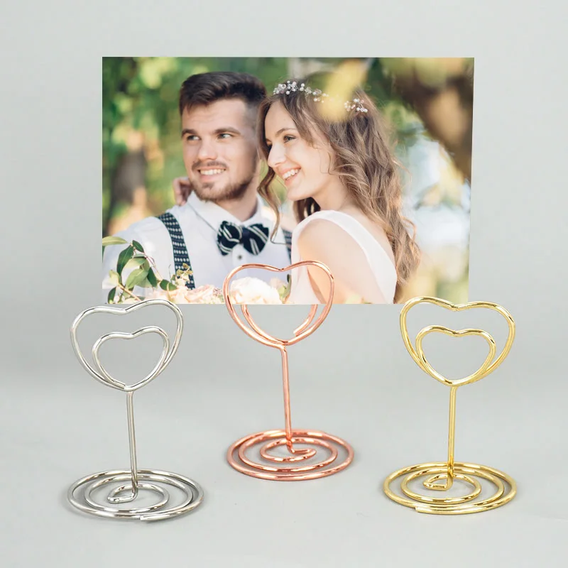 10pcs Heart Shape Metal Card Holders Stand Photo Number Name Clip Wedding Decoration Table Holder Place Card Memo Message Clips