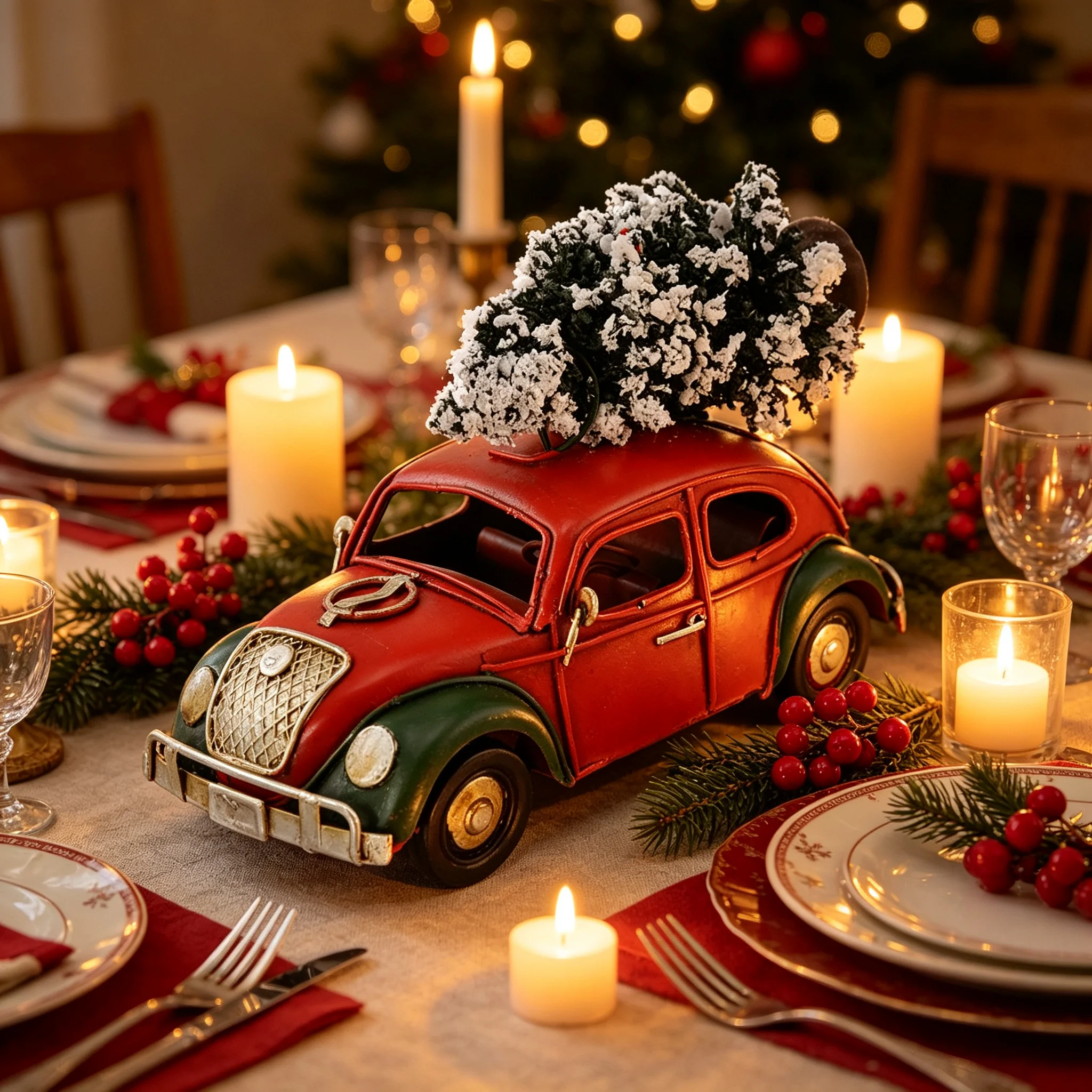 Home Decor Xmas Tree - Decorazione natalizia vintage rossa per auto,