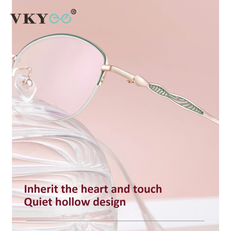 VICKY Lightweight Fashion Elegant Ladies Alloy Half Rim Eyeglasses Frames Tender Oval Anti-Blue Light women Customized 34579
