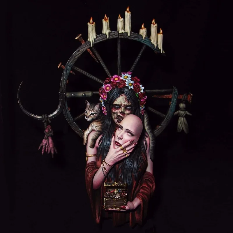 

1/10 Double Faced Witch Bust Resin Model Figure Gk Micro Miniature 3d Printed White Model Toy Unassembled And Unpainted Kit