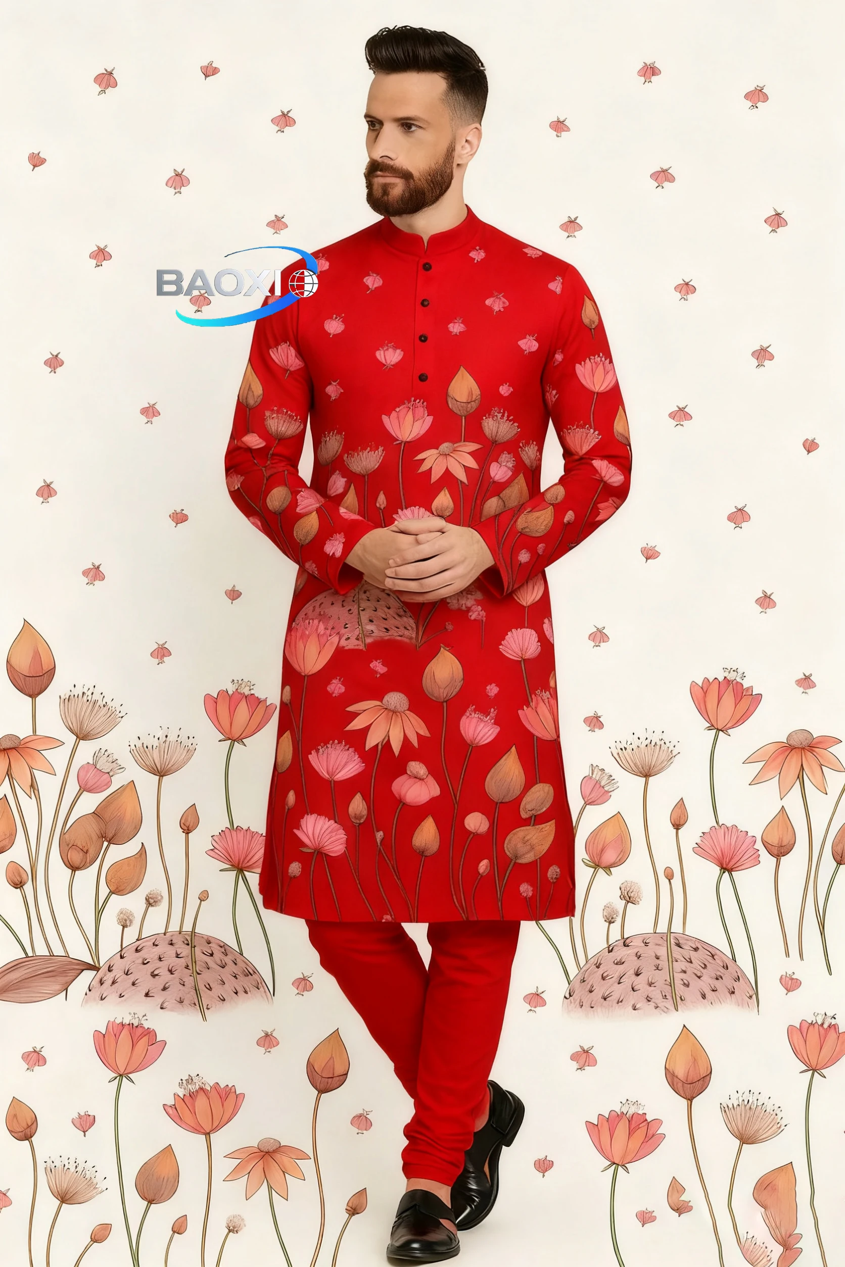 2026Men's printed long robe with various patterns, kurta vardha, fashionable and comfortable fit, suitable for all occasions