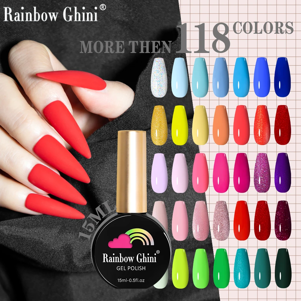 Rainbow Ghini 118 สี 15ml นีออนเจลเล็บยาวนานเลื่อมกึ่งถาวรเล็บอุปกรณ์ศิลปะสําหรับมืออาชีพ