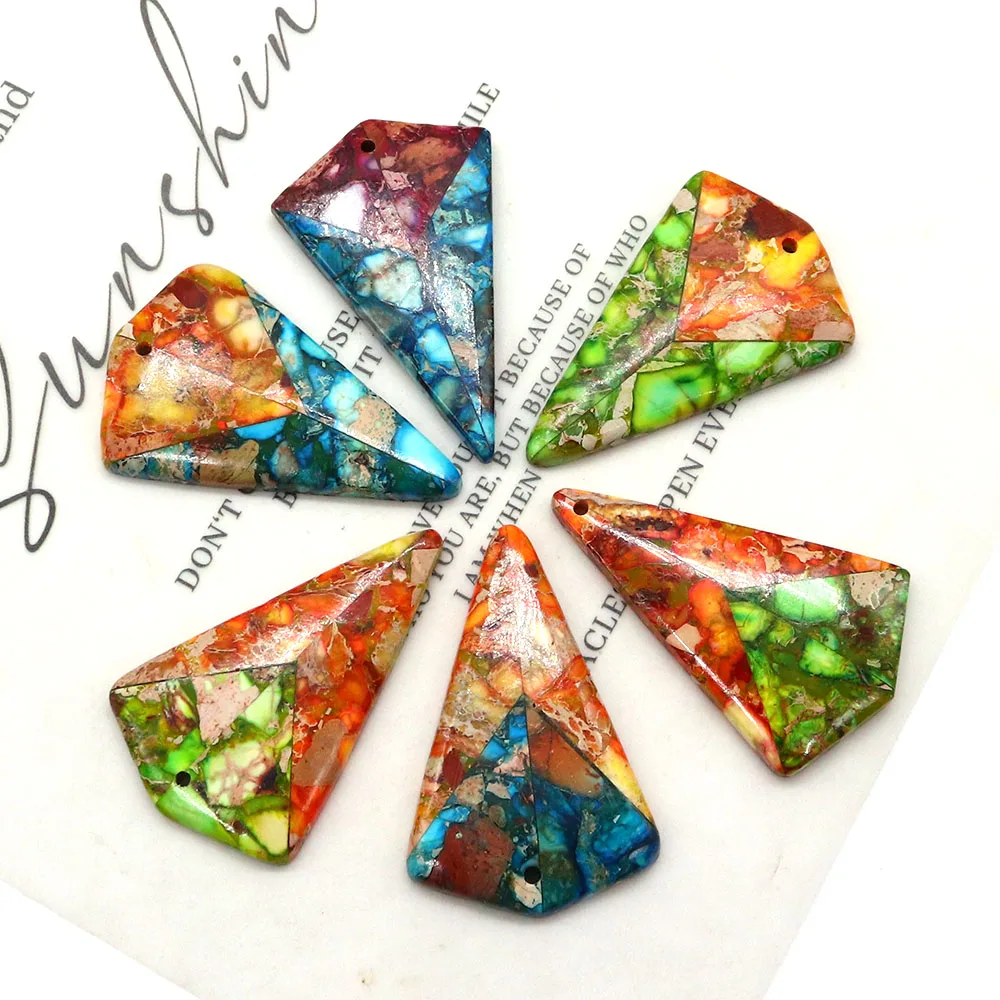 Emperor Stone Inverted Triangle Pendant Sea Sediment Jades Pendants for Jewelry Making DIY Earrings Necklace Accessories 25x40mm