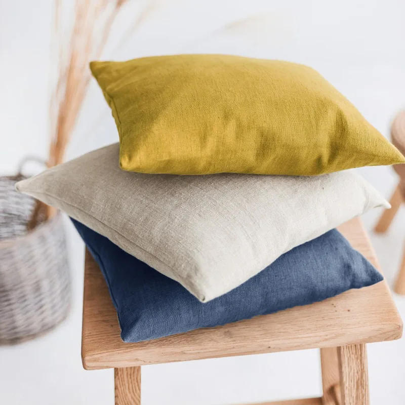 Pure Linen Throw Pillow Covers, Soft and Comfortable Decorative Cushion Cover for Sofa Bedroom Pillow Shell, Invisible Zipper