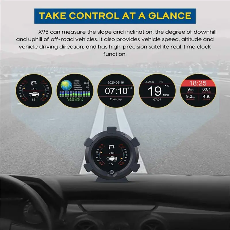 N26R-X95 Car Inclinometer Level Tilt Gauge, GPS Speedometer MPH Multi Gauges Vehicle Angle Slope Meter For Off-Road Vehicle