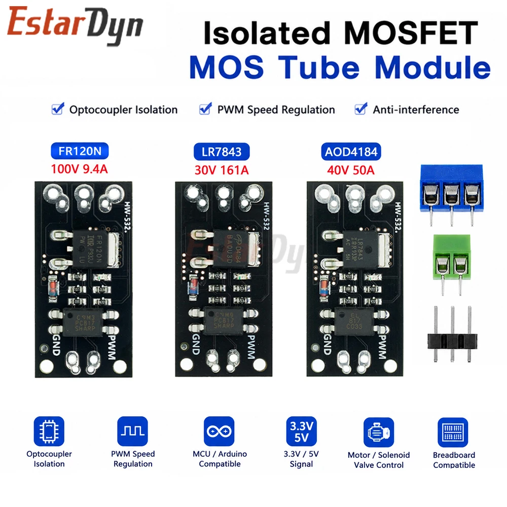 Estardyn FR120N LR7843 AOD4184 D4184 Isolated MOSFET MOS Tube FET Module Replacement Relay 100V 9.4A 30V 161A 40V 50A Board