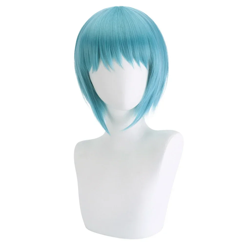 Women Wig Synthetic Short Straight Short Blue Anime Cosplay Fluffy Hair Heat Resistant Wig For Party