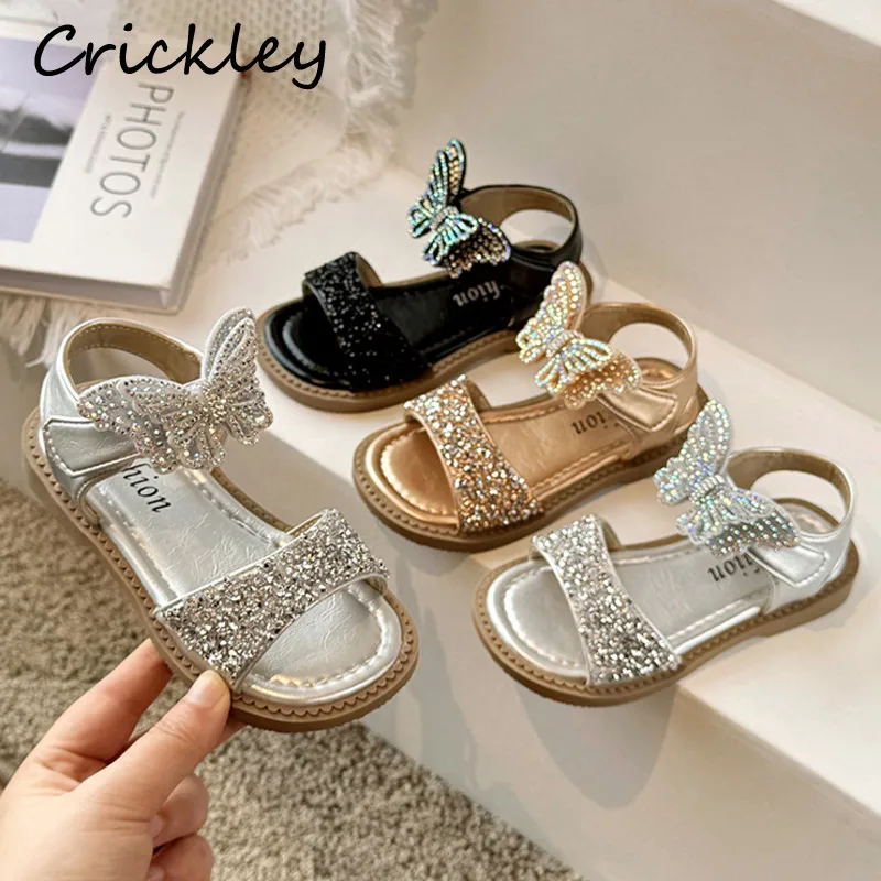 

Butterfly Bling Children Sandals Summer Hook Loop Fashion Sandals For Children Breathable Soft Princess Kids Beach Shoes