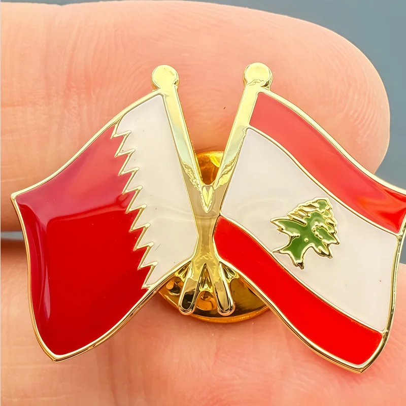 Qatar & Lebanon Flag Metal Soft Enamel Lapel Badge Pins Brooches