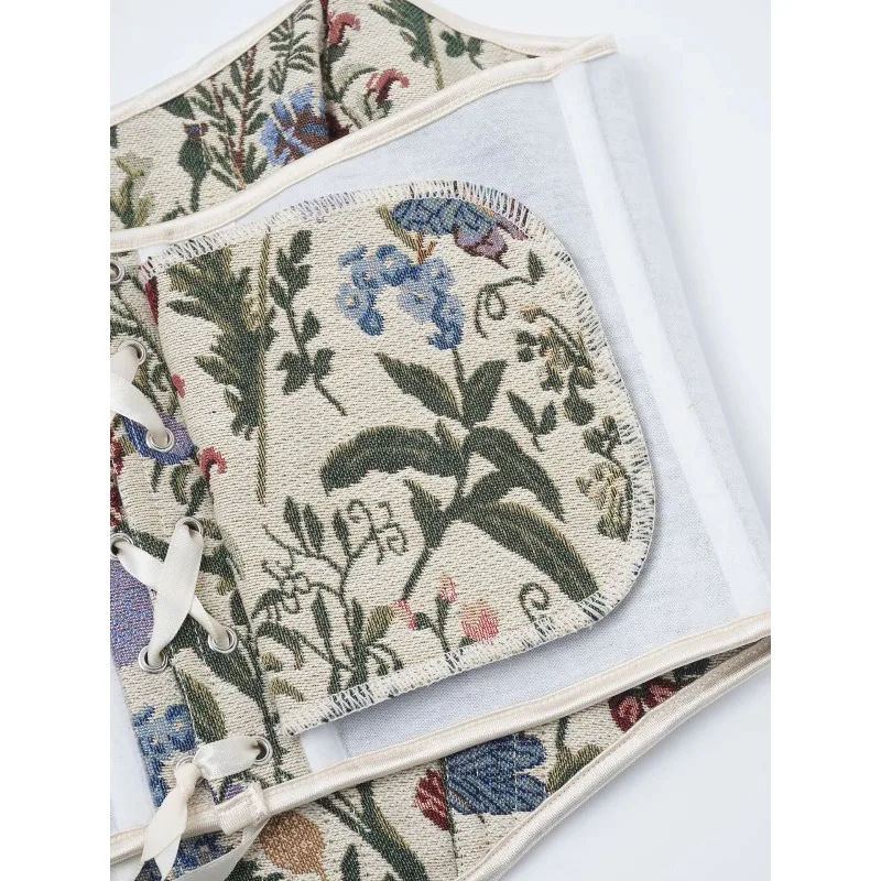 Женский элегантный корсет без бретелек, укороченные топы, винтажные бюстье с абрикосовым цветочным принтом, нижнее белье, корсет на шнуровке